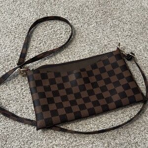 Brown Checkered Crossbody Bag